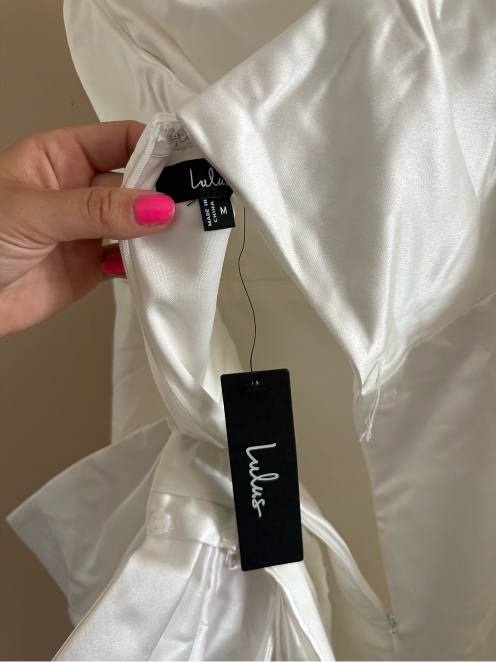 Lulus Soiree Hour White Satin Strapless Bow Mini Dress Size Medium Bachelorette - Picture 5 of 10